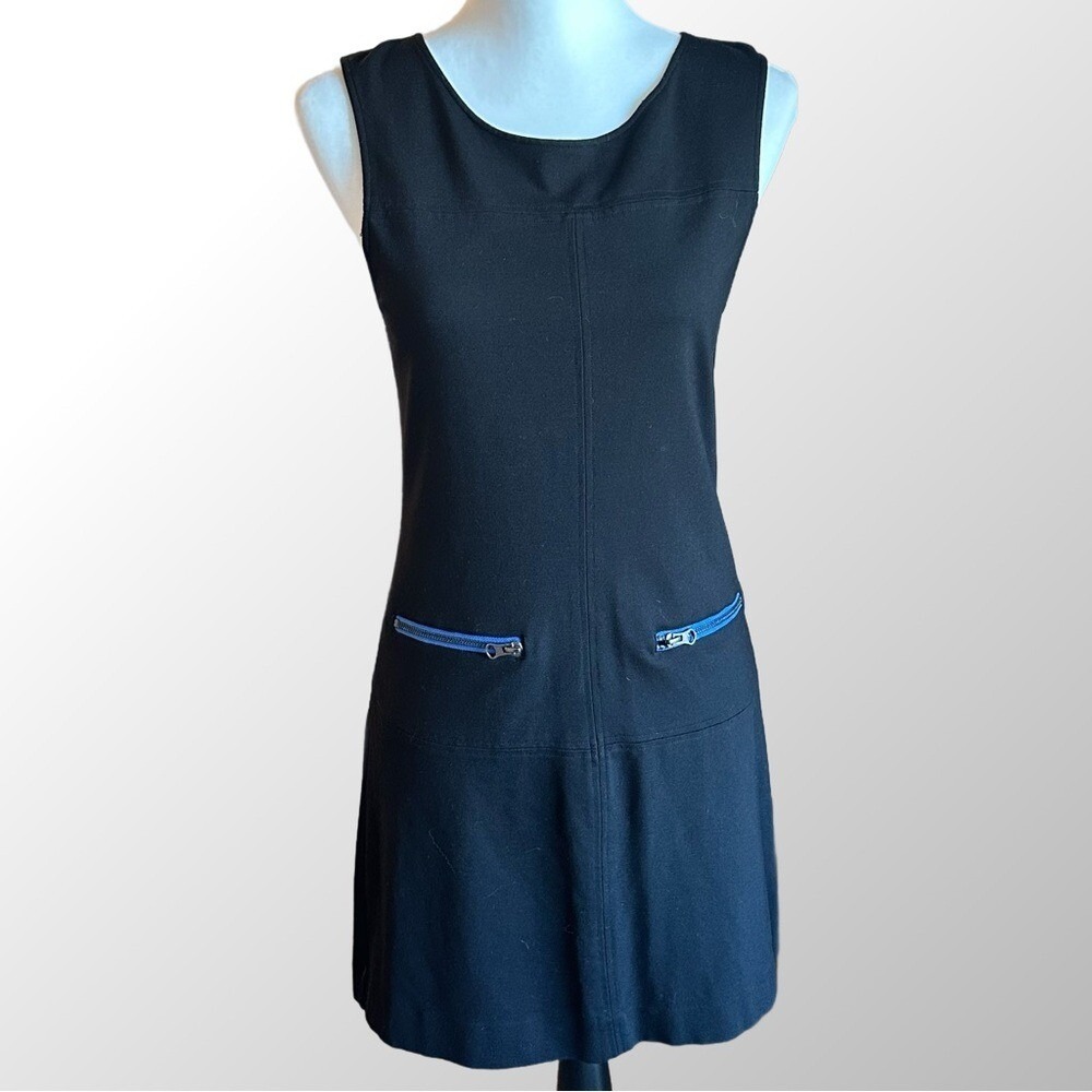 Sanctuary Shift Dress Women's Medium Black Blue Exposed Zipper Sleeveless